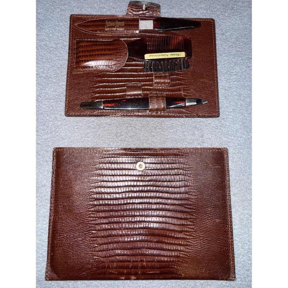 Rare Neiman Marcus West‎ Germany Travel Kit Embossed Leather Case & Accessories - Picture 6 of 7